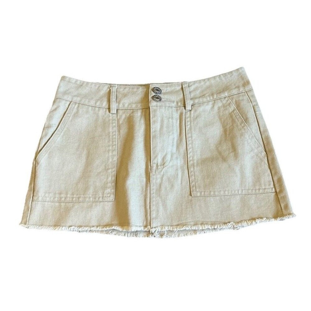 Edikted Khaki Metal O-Ring Miniskirt Distressed Hem S NWT